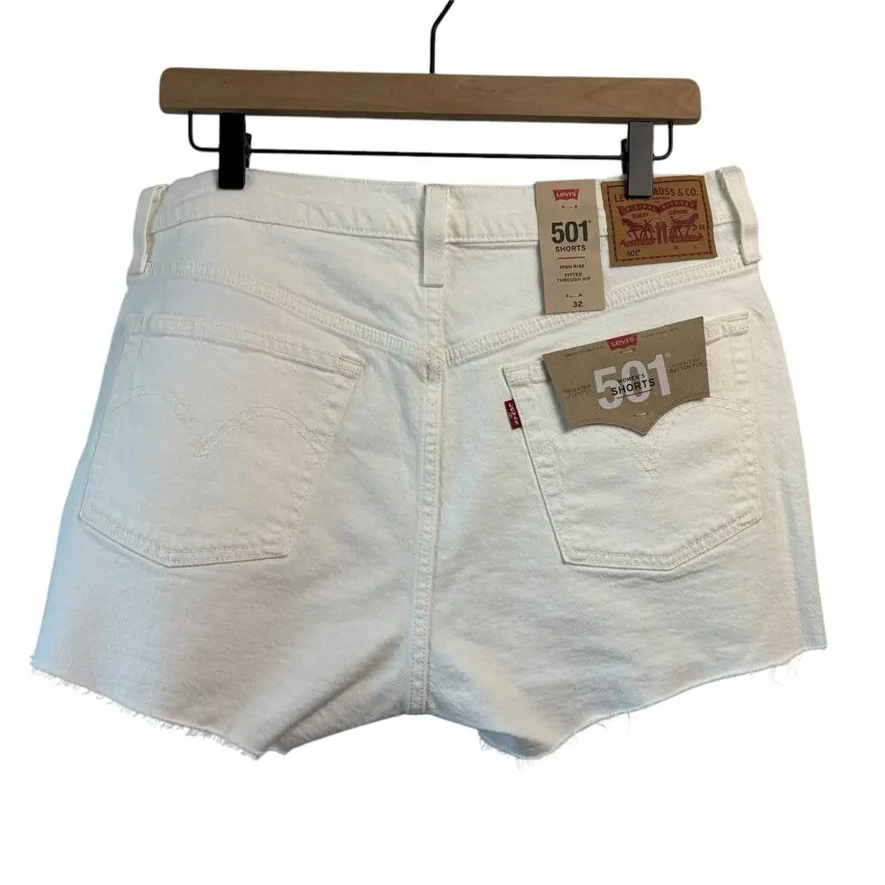 levis 501 Womens Shorts 32 White New Raw Hem‎